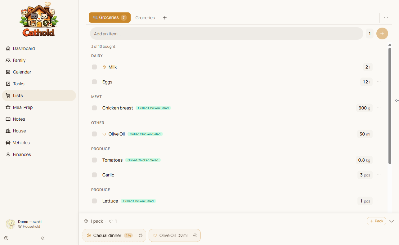 Cathold shopping list with collaborative check-off